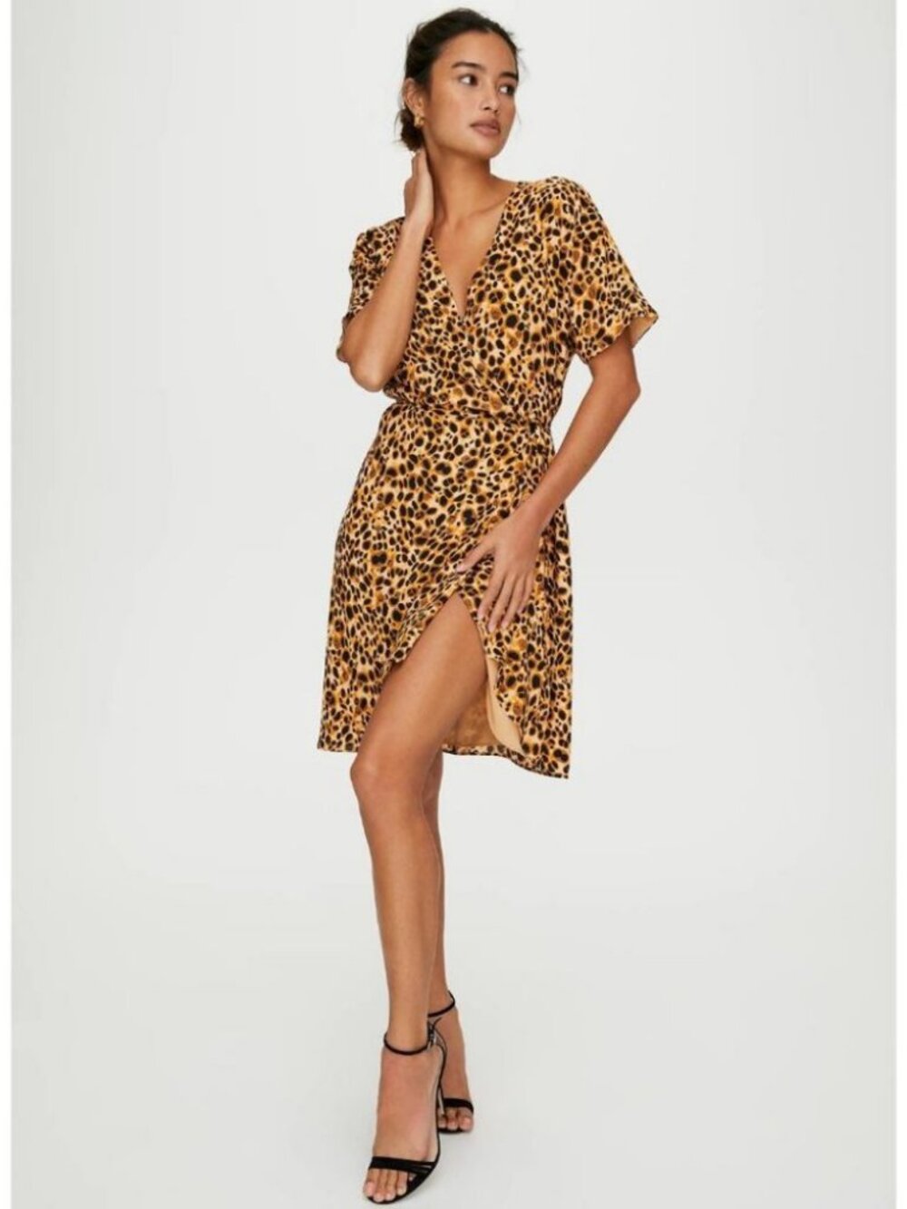 Babaton Wallace Short-sleeve Wrap Dress Raw Sienna Black / Size XS - Picture 2 of 9